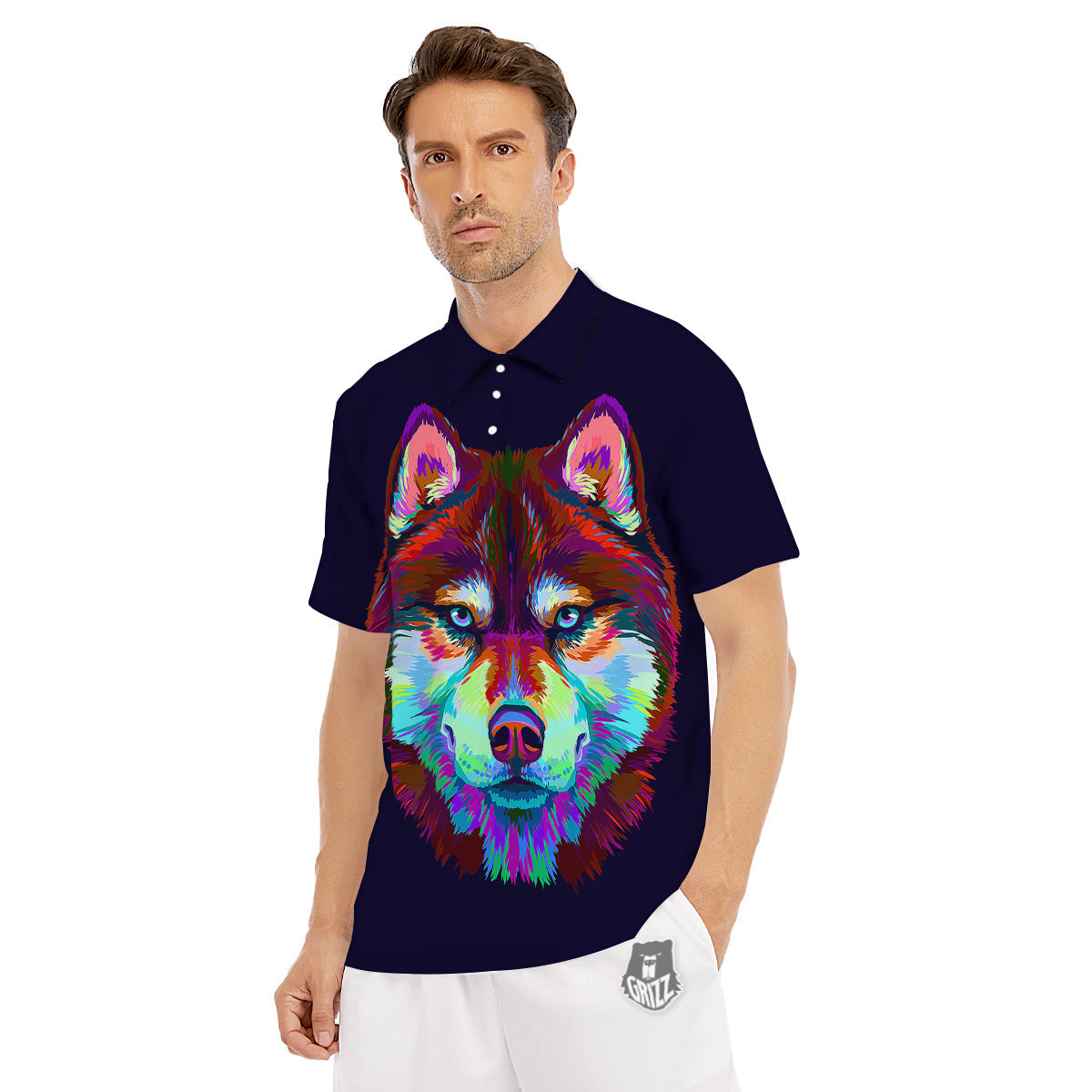 Siberian Husky Colorful Print Men's Golf Shirts-grizzshop