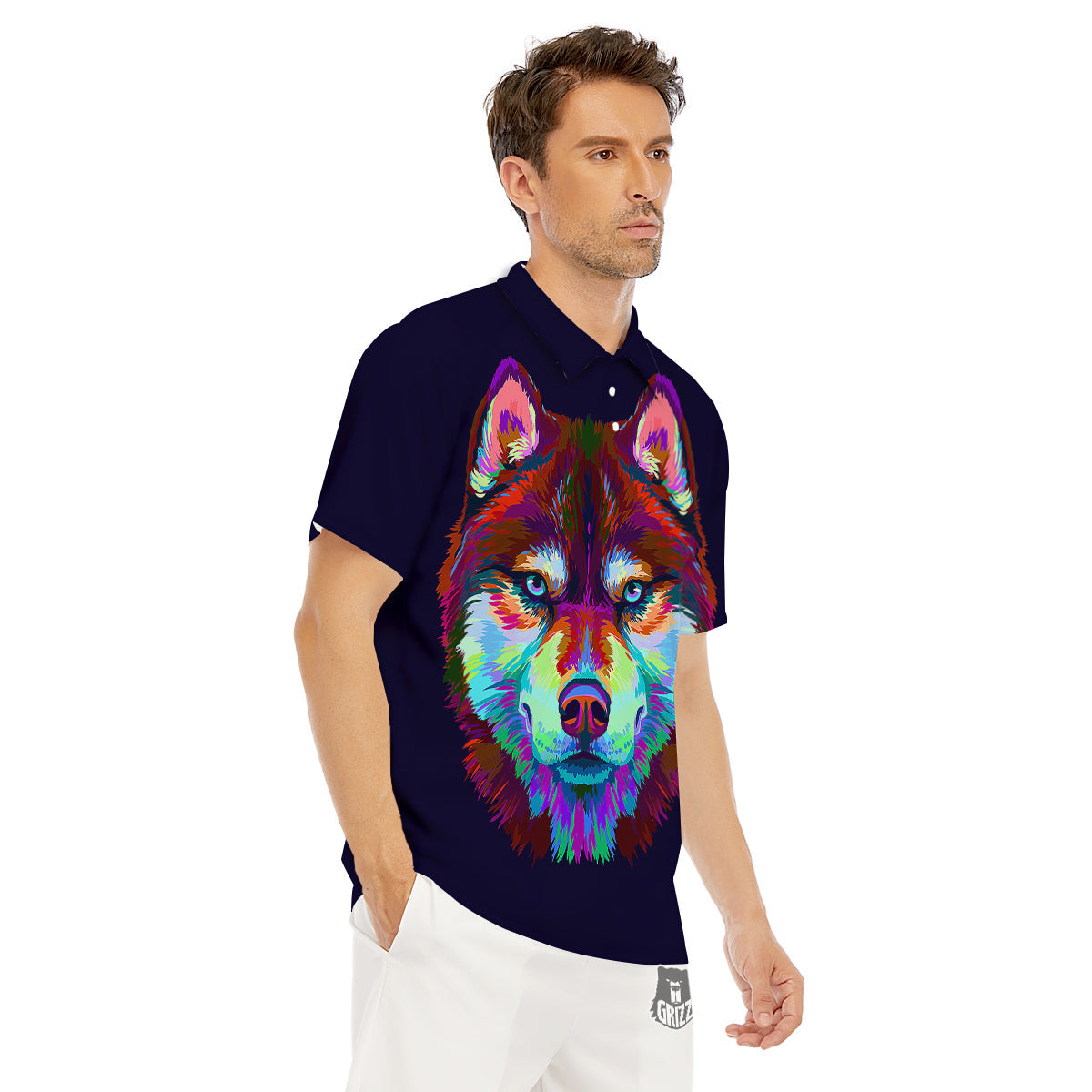 Siberian Husky Colorful Print Men's Golf Shirts-grizzshop
