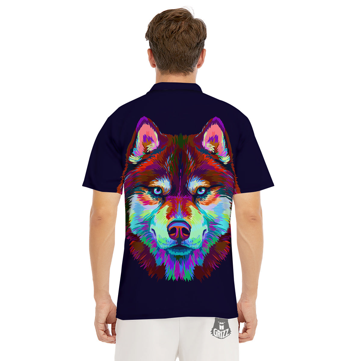 Siberian Husky Colorful Print Men's Golf Shirts-grizzshop