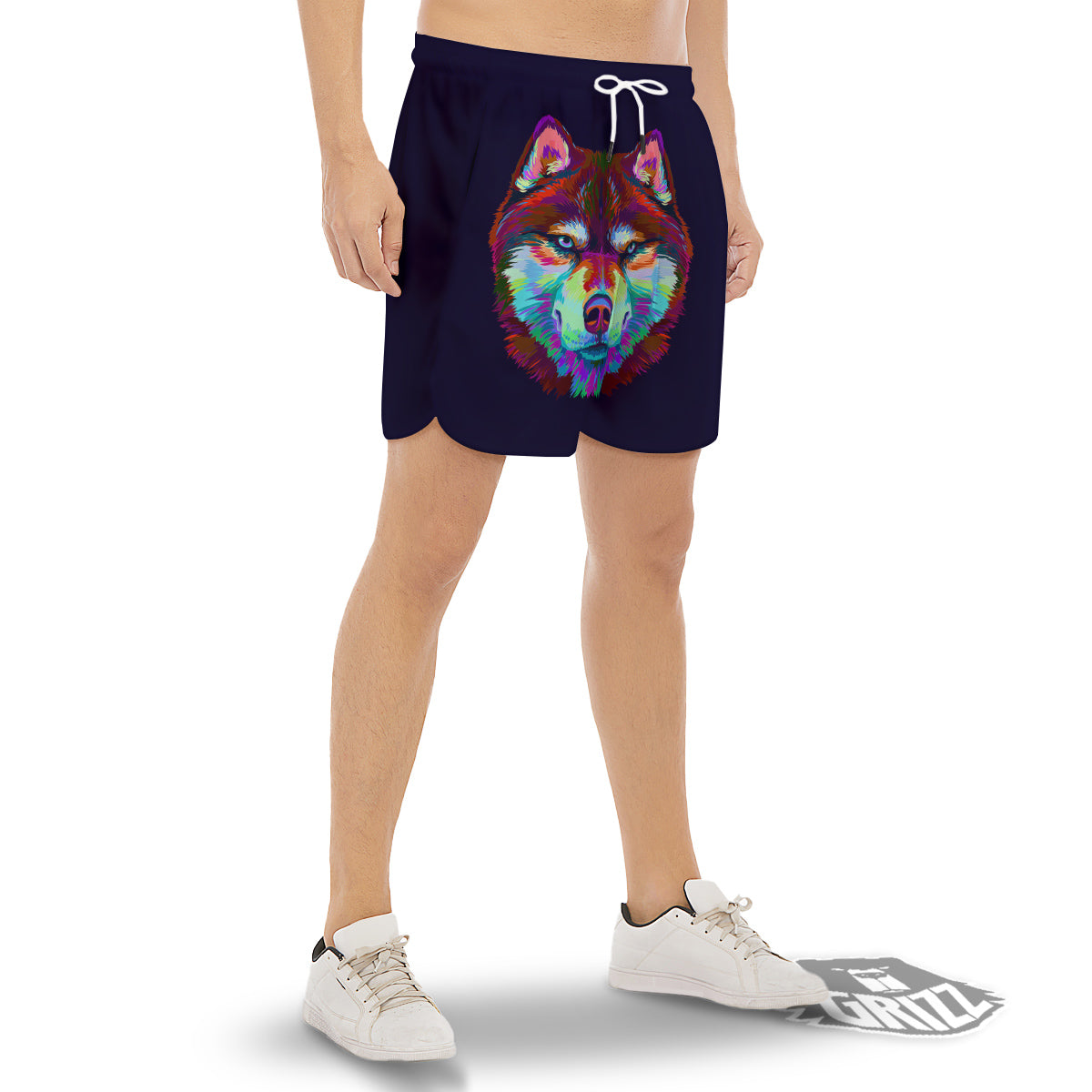 Siberian Husky Colorful Print Men's Gym Shorts-grizzshop