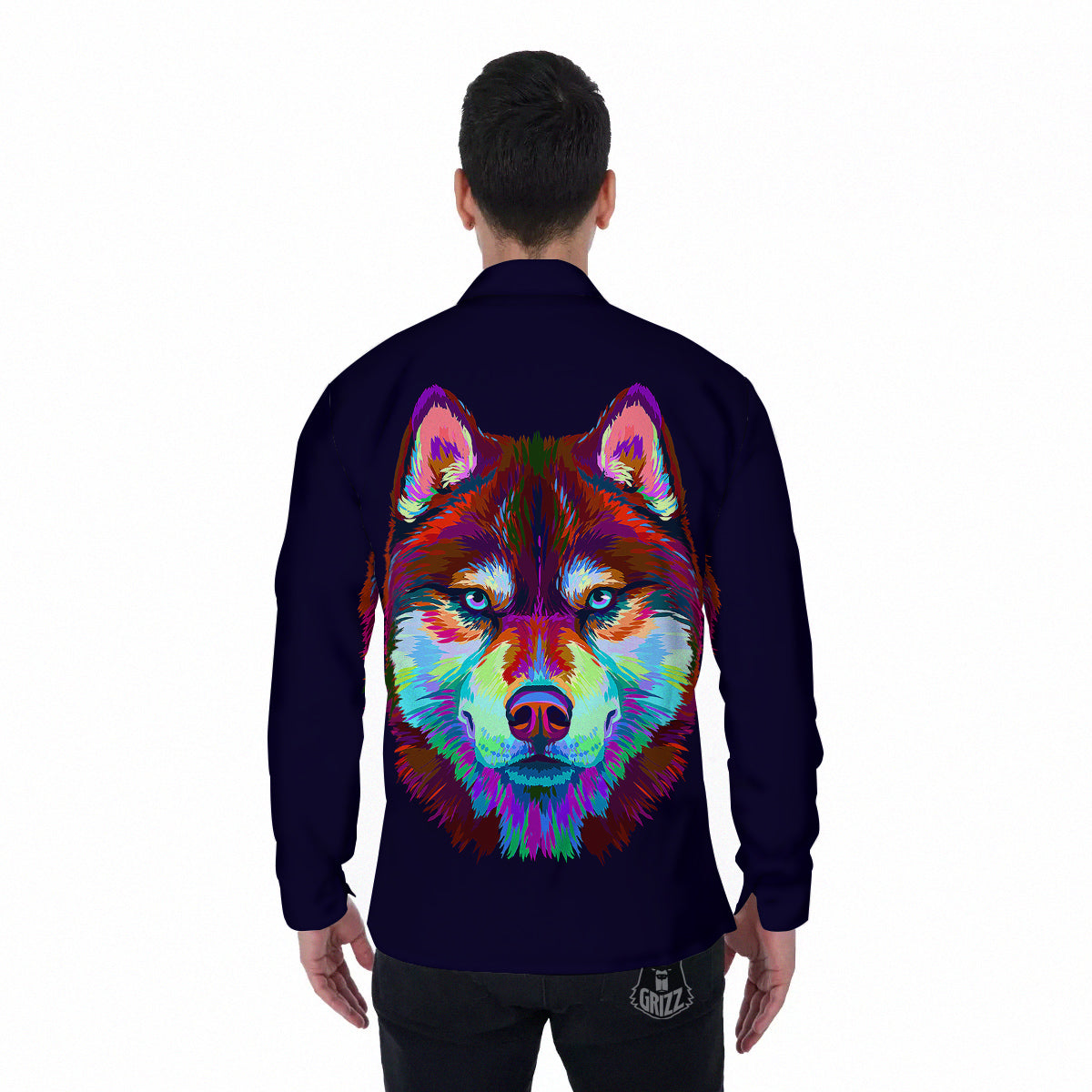 Siberian Husky Colorful Print Men's Long Sleeve Shirts-grizzshop