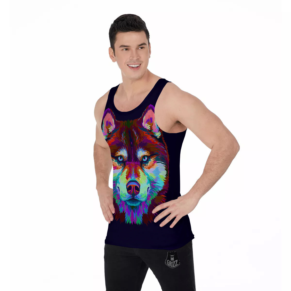 Siberian Husky Colorful Print Men's Tank Top-grizzshop