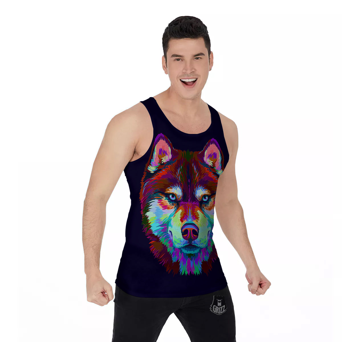 Siberian Husky Colorful Print Men's Tank Top-grizzshop