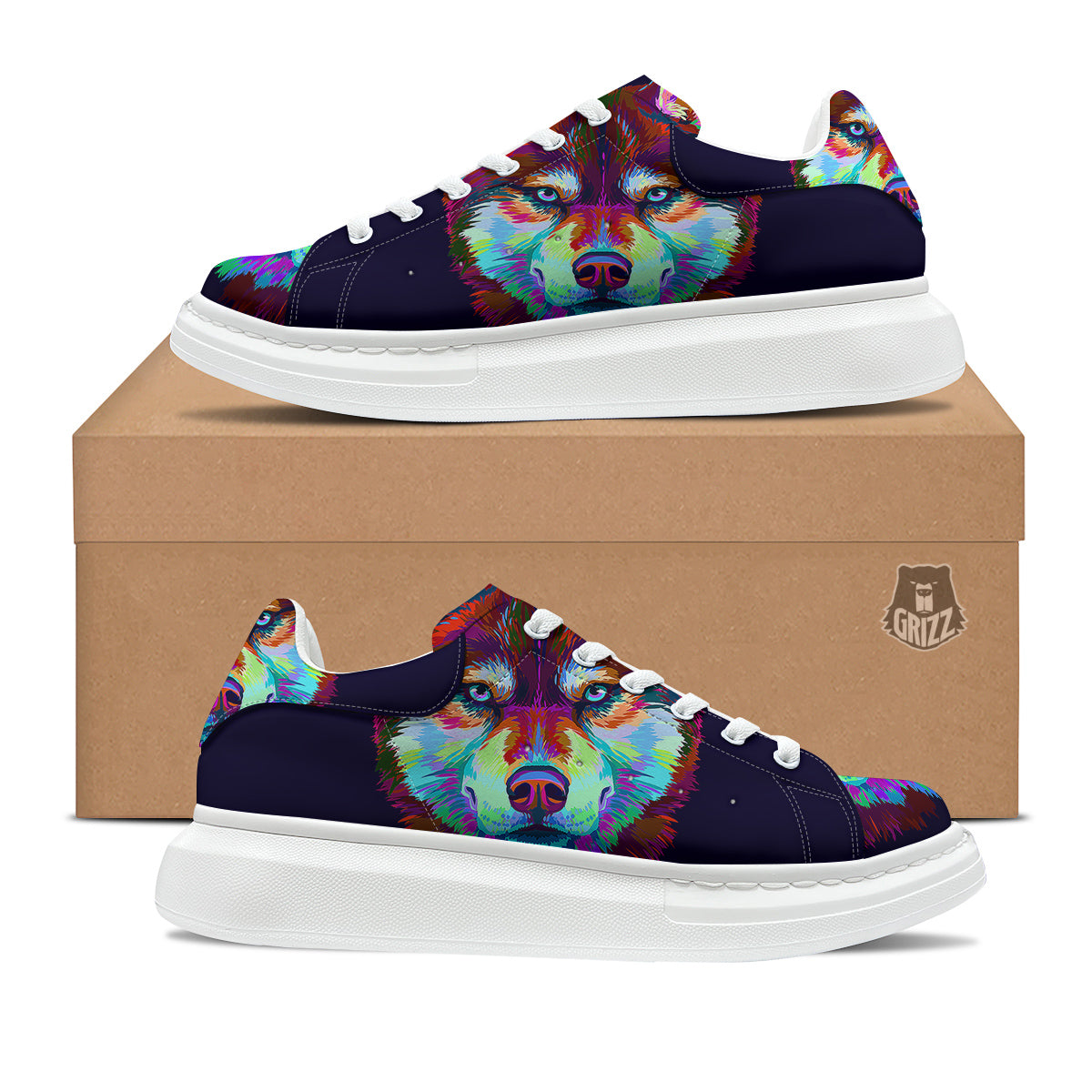 Siberian Husky Colorful Print Platform Shoes-grizzshop