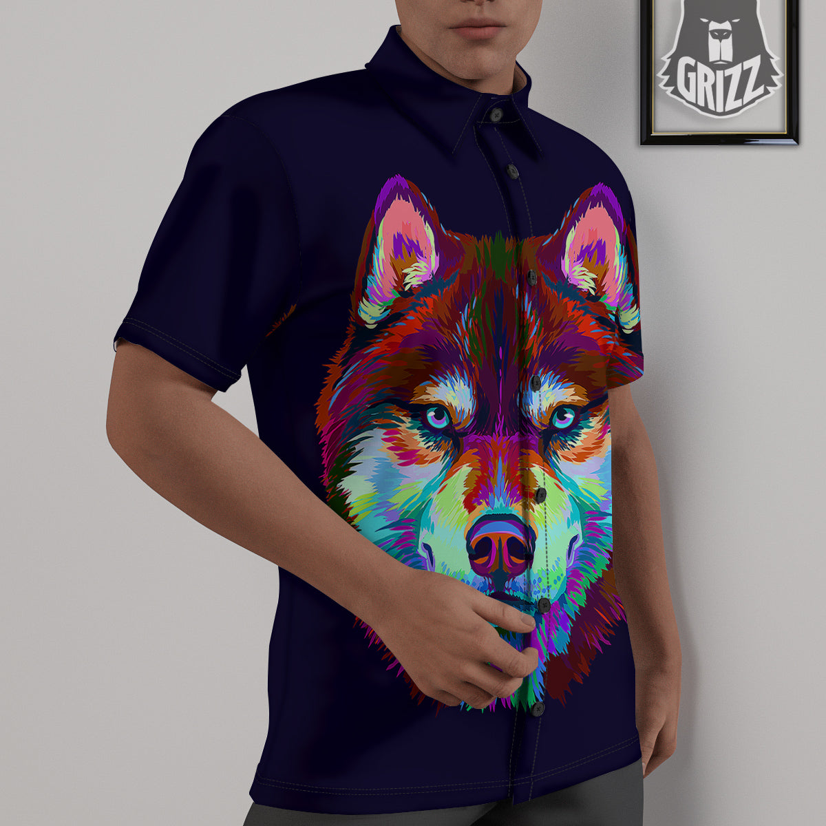 Siberian Husky Colorful Print Untucked Shirts-grizzshop
