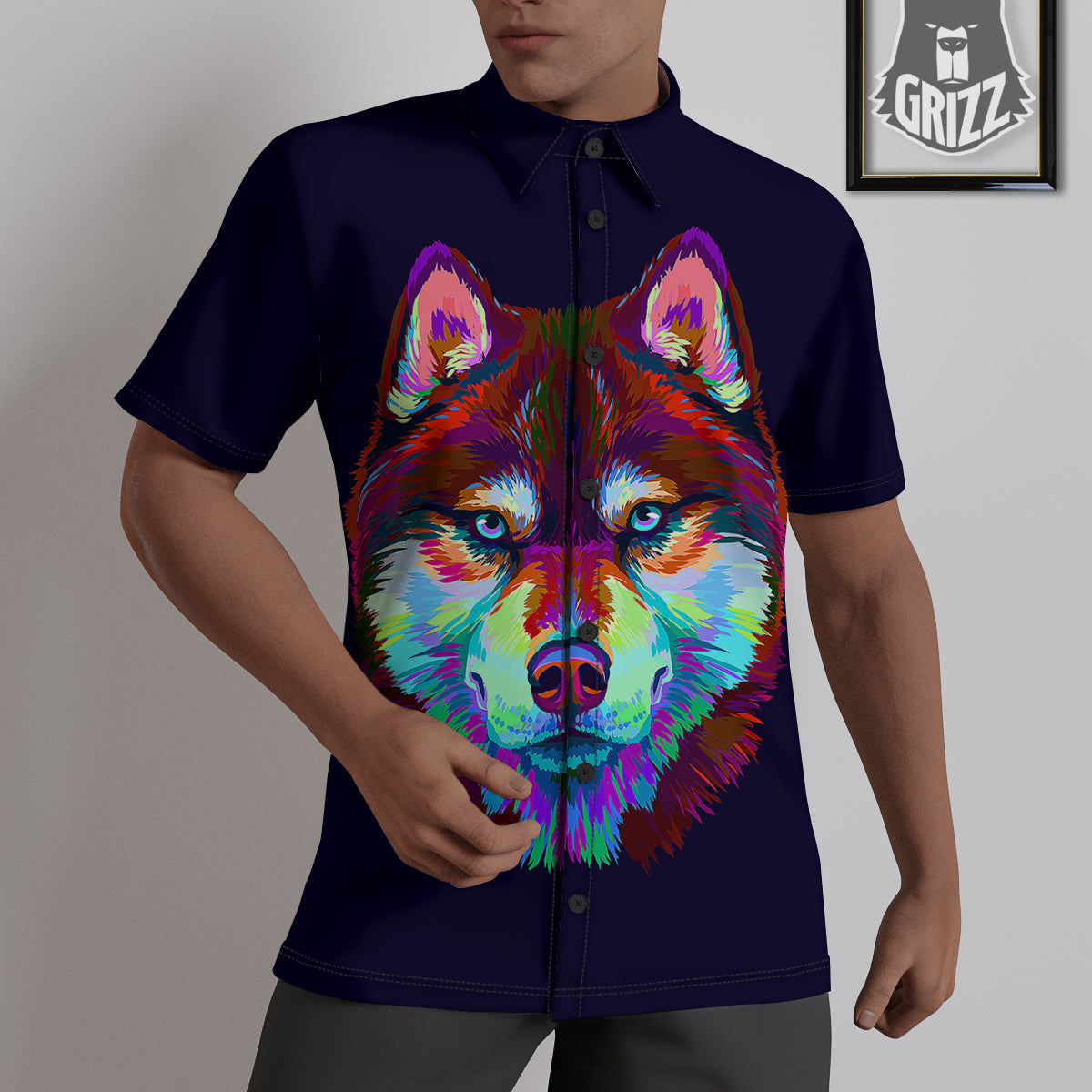 Siberian Husky Colorful Print Untucked Shirts-grizzshop