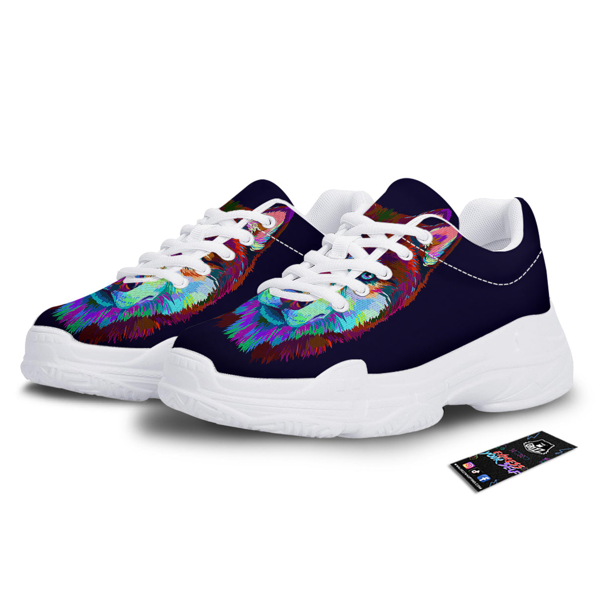 Siberian Husky Colorful Print White Chunky Shoes-grizzshop