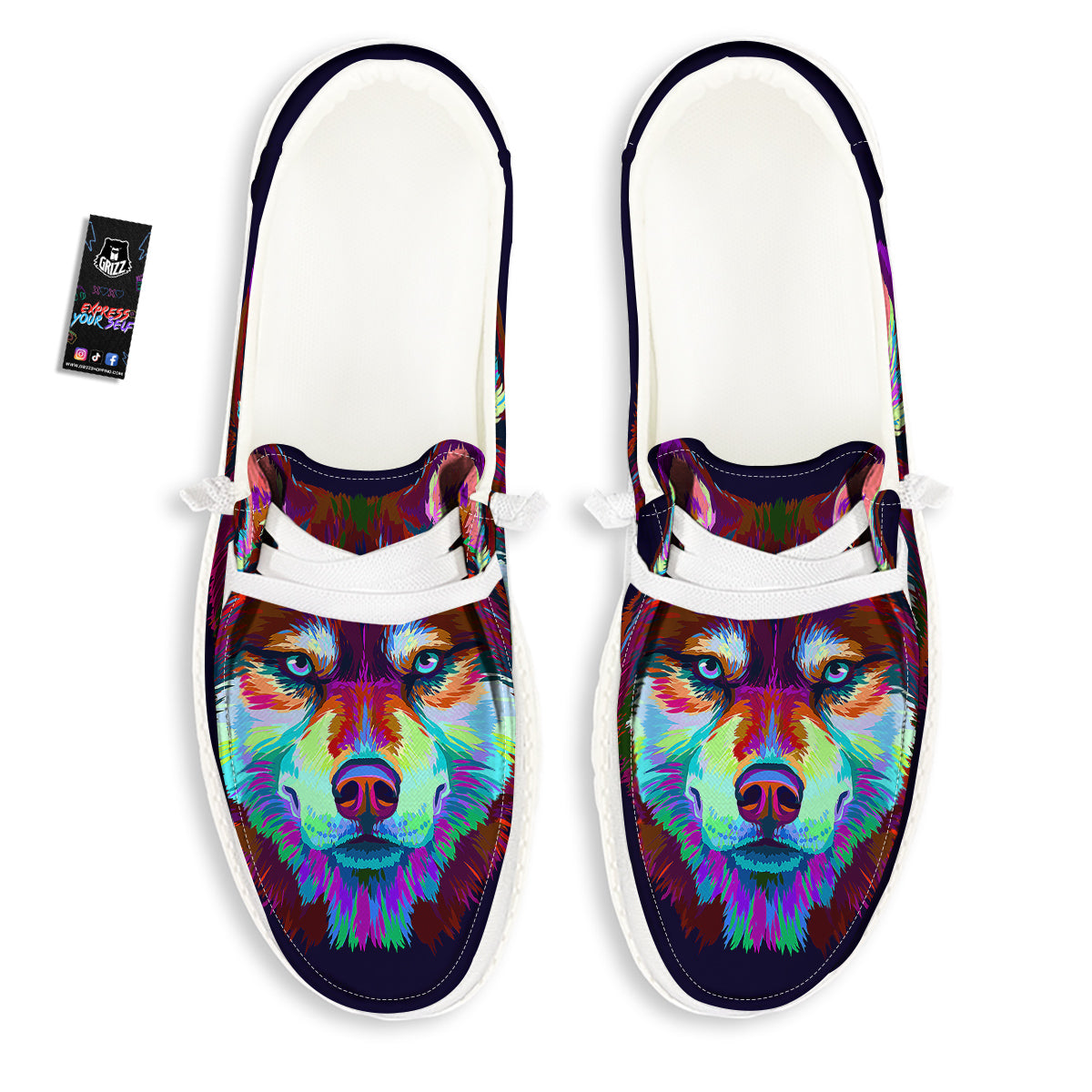 Siberian Husky Colorful Print White Loafers-grizzshop