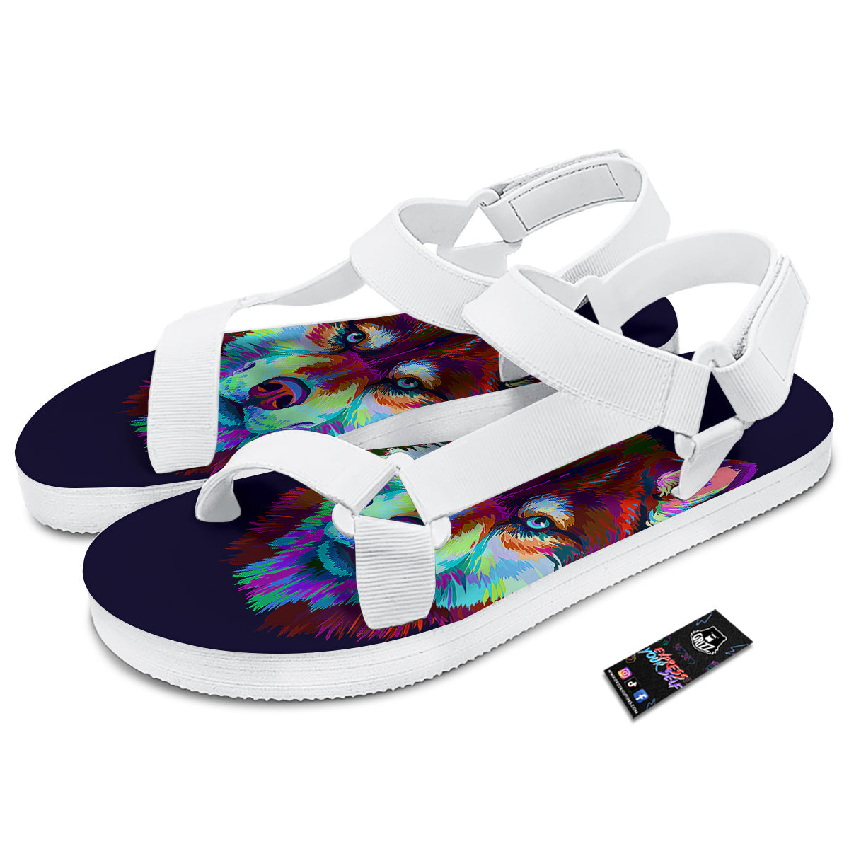 Siberian Husky Colorful Print White Open Toe Sandals-grizzshop