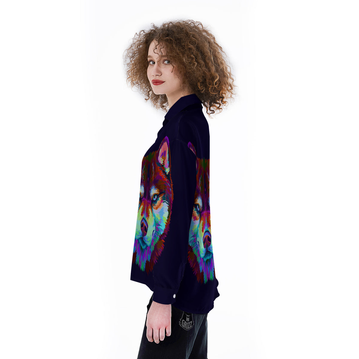 Siberian Husky Colorful Print Women's Long Sleeve Shirts-grizzshop