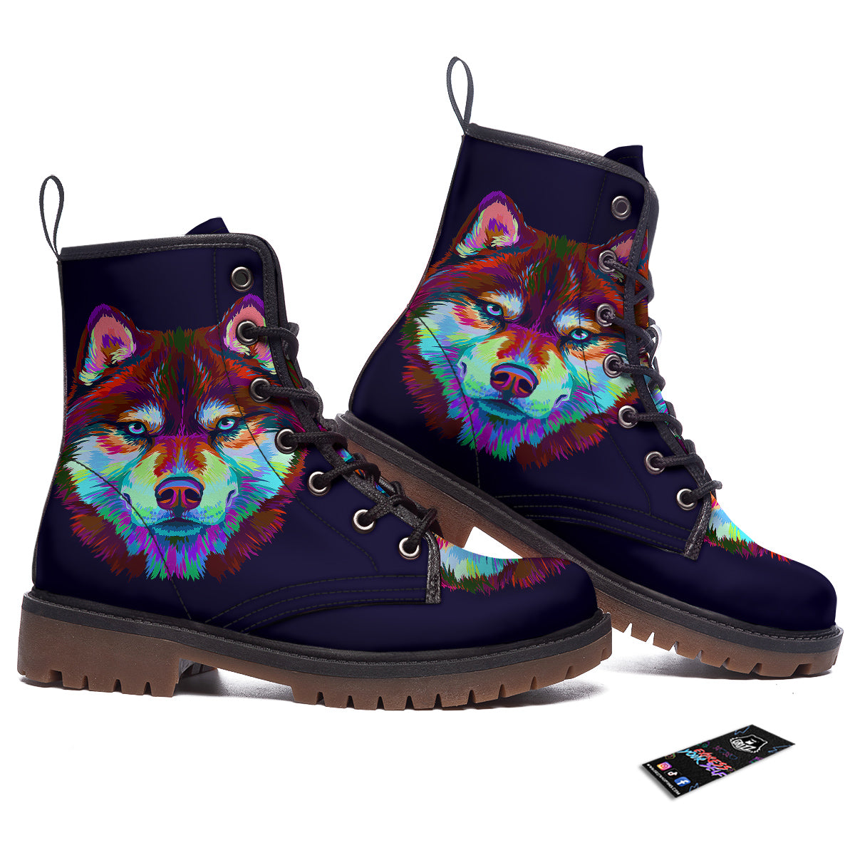 Siberian Husky Colorful Print Work Boots-grizzshop