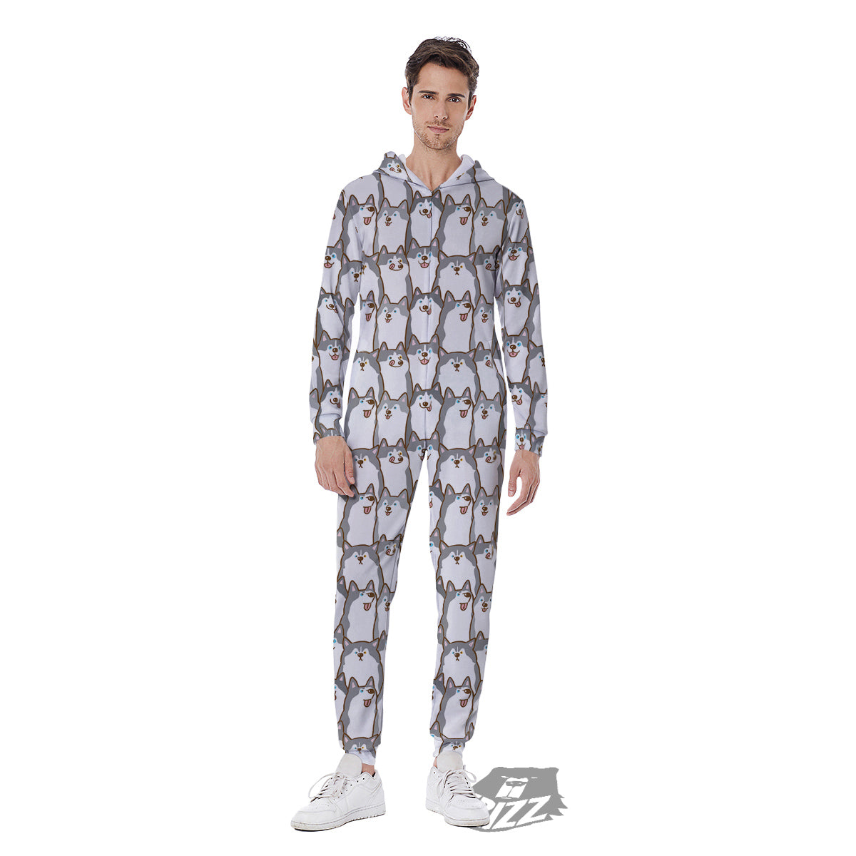 Siberian Husky Cute Print Pattern Men's Jumpsuit-grizzshop