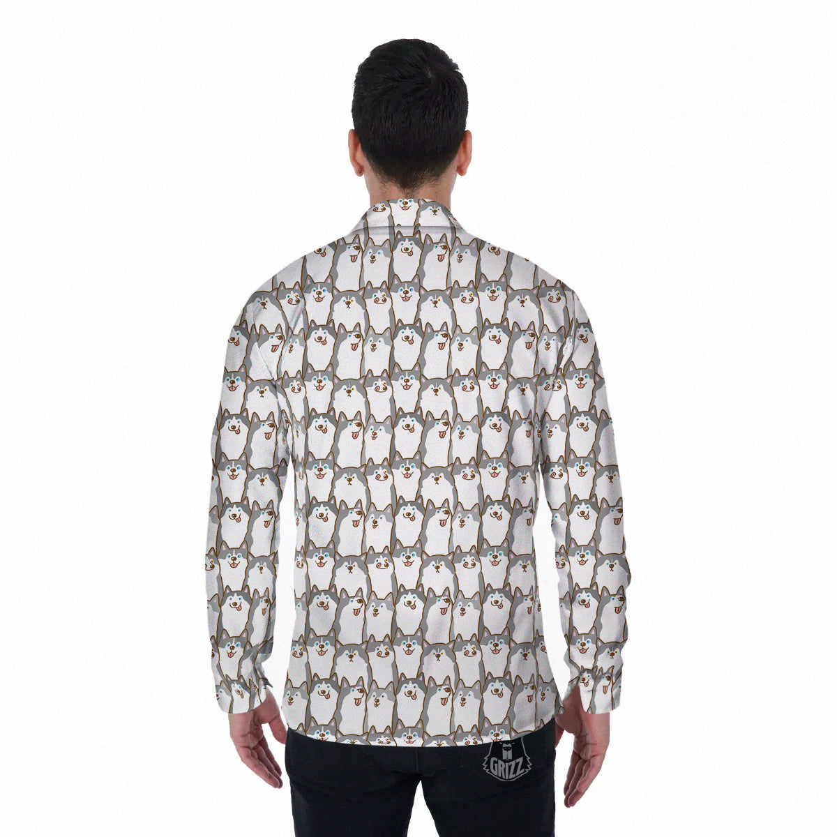 Siberian Husky Cute Print Pattern Men's Long Sleeve Shirts-grizzshop