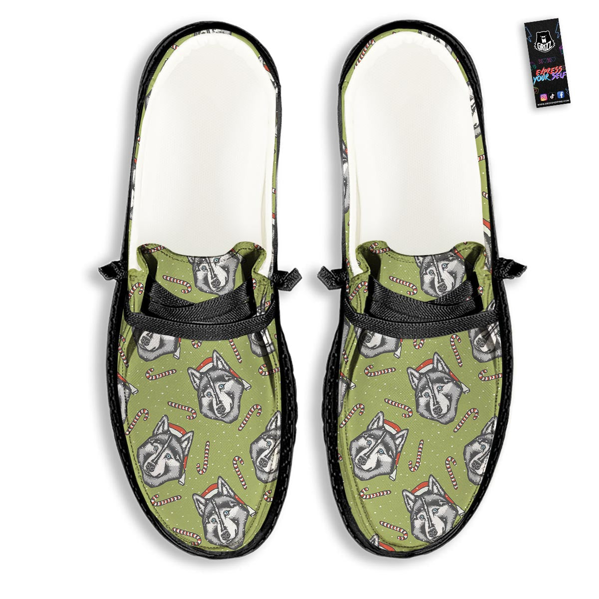 Siberian Husky Santa Print Pattern Black Loafers-grizzshop