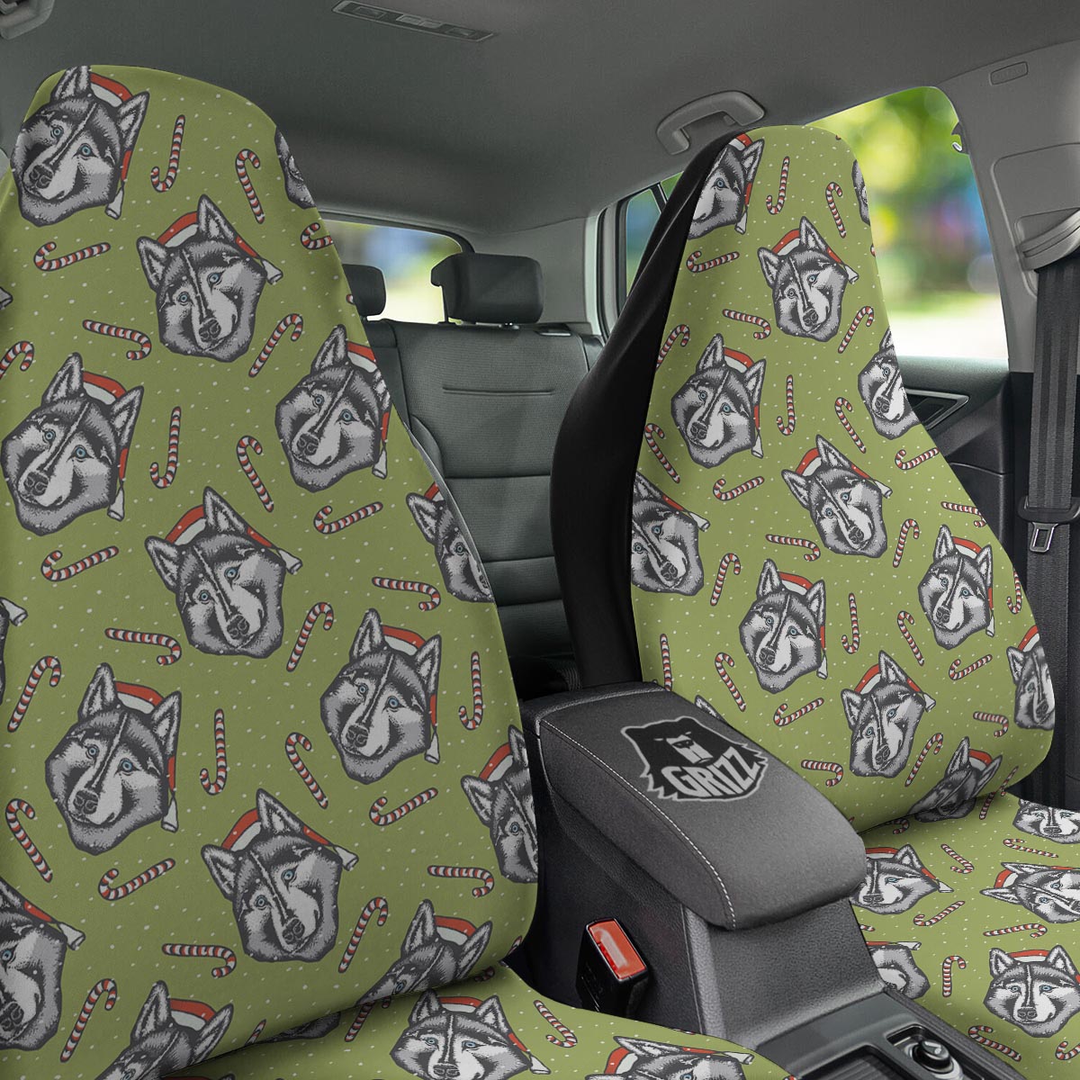Siberian Husky Santa Print Pattern Car Seat Covers-grizzshop