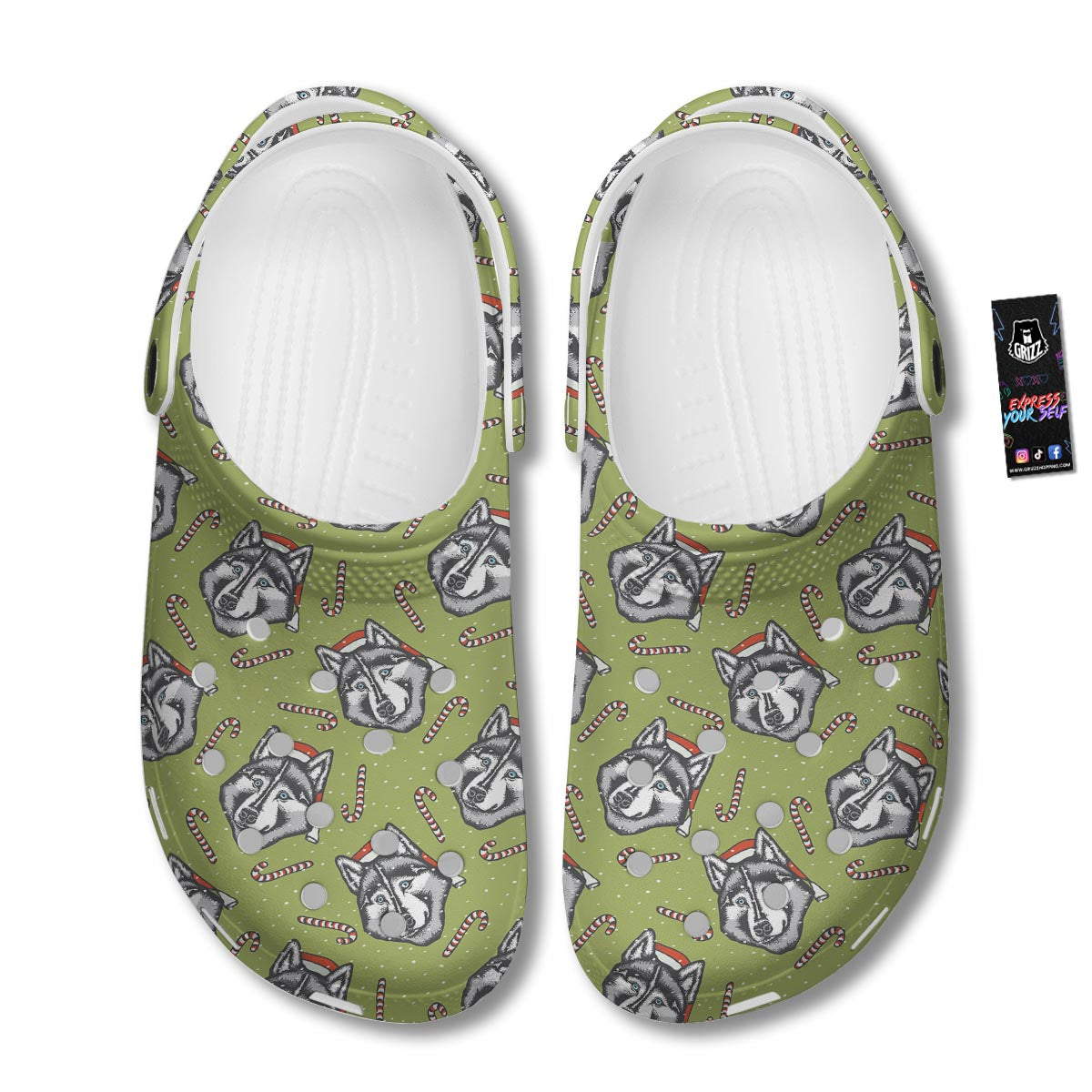 Siberian Husky Santa Print Pattern Clog-grizzshop