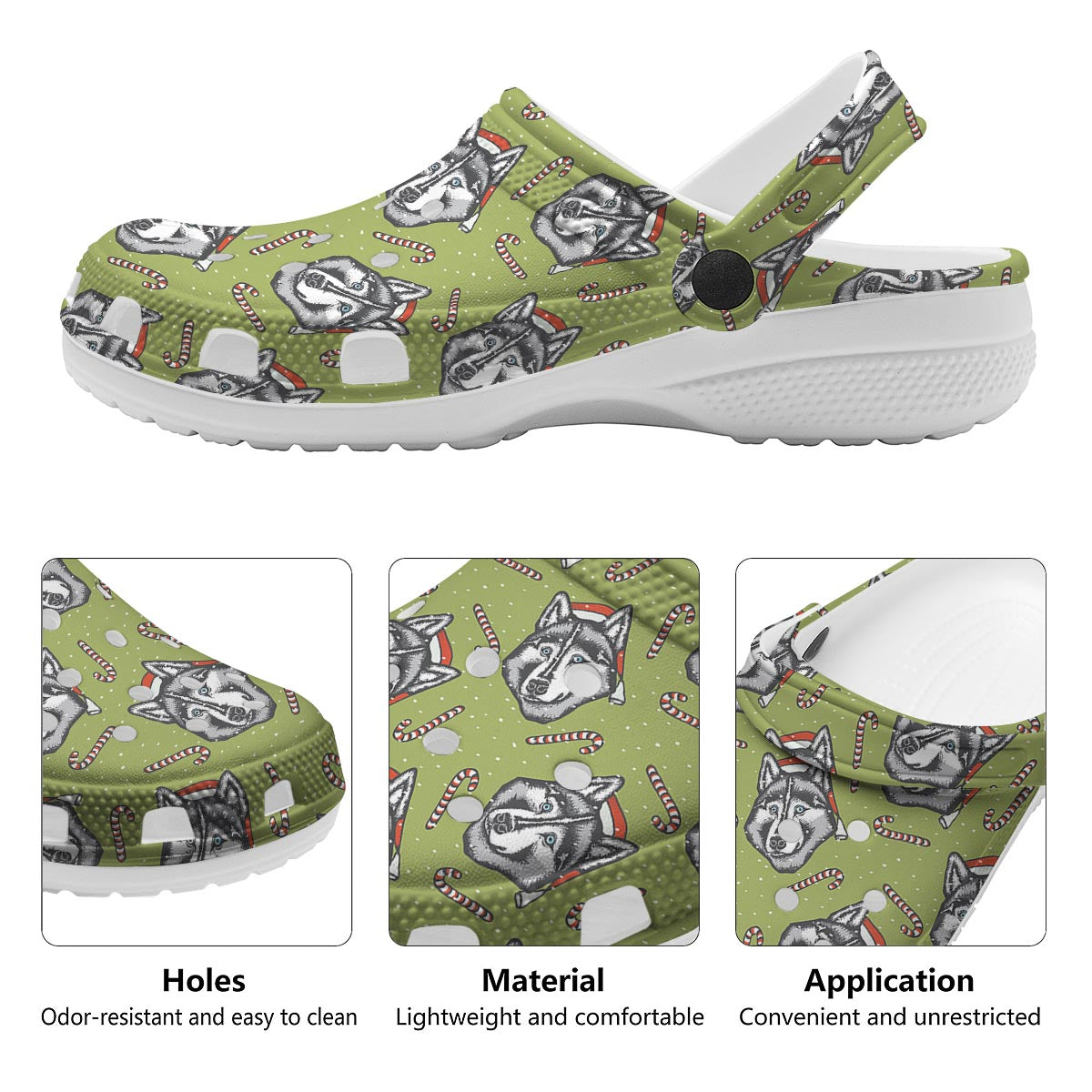 Siberian Husky Santa Print Pattern Clog-grizzshop