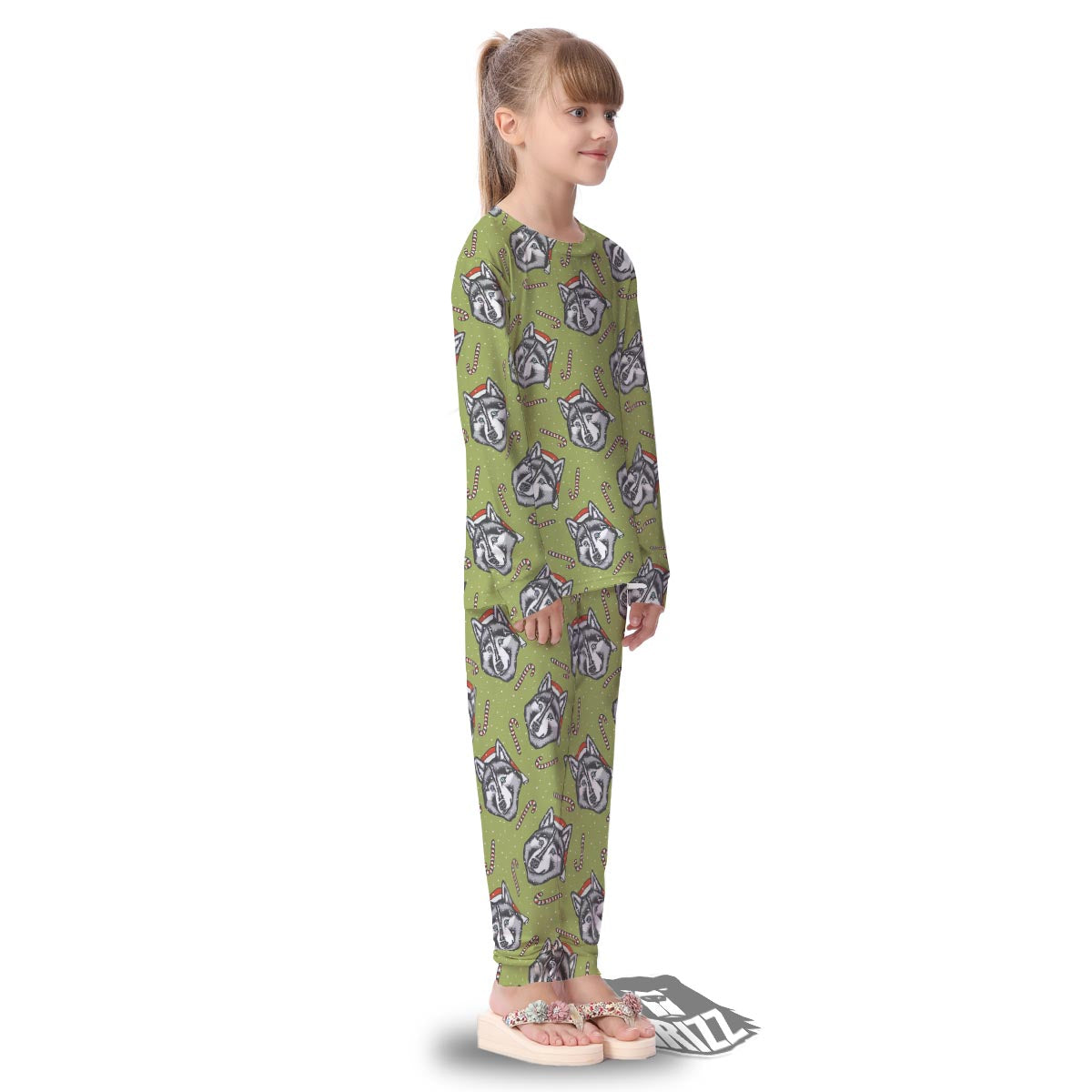 Siberian Husky Santa Print Pattern Kid's Pajamas-grizzshop