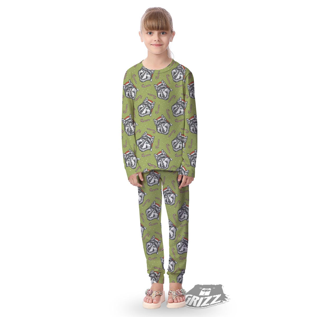 Siberian Husky Santa Print Pattern Kid's Pajamas-grizzshop