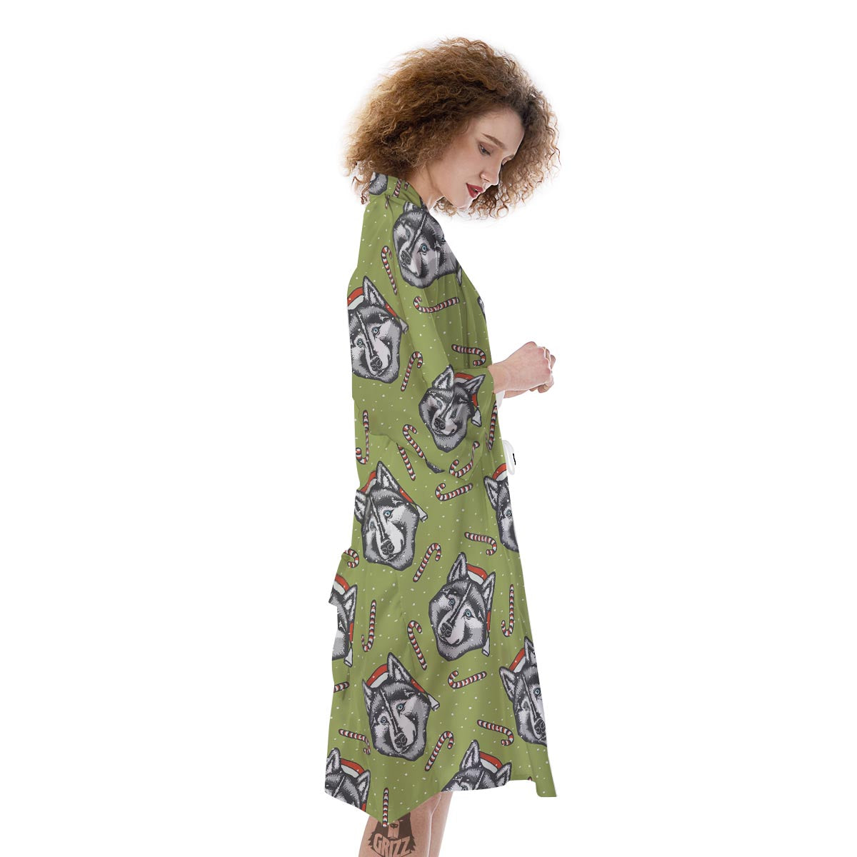 Siberian Husky Santa Print Pattern Kimono-grizzshop