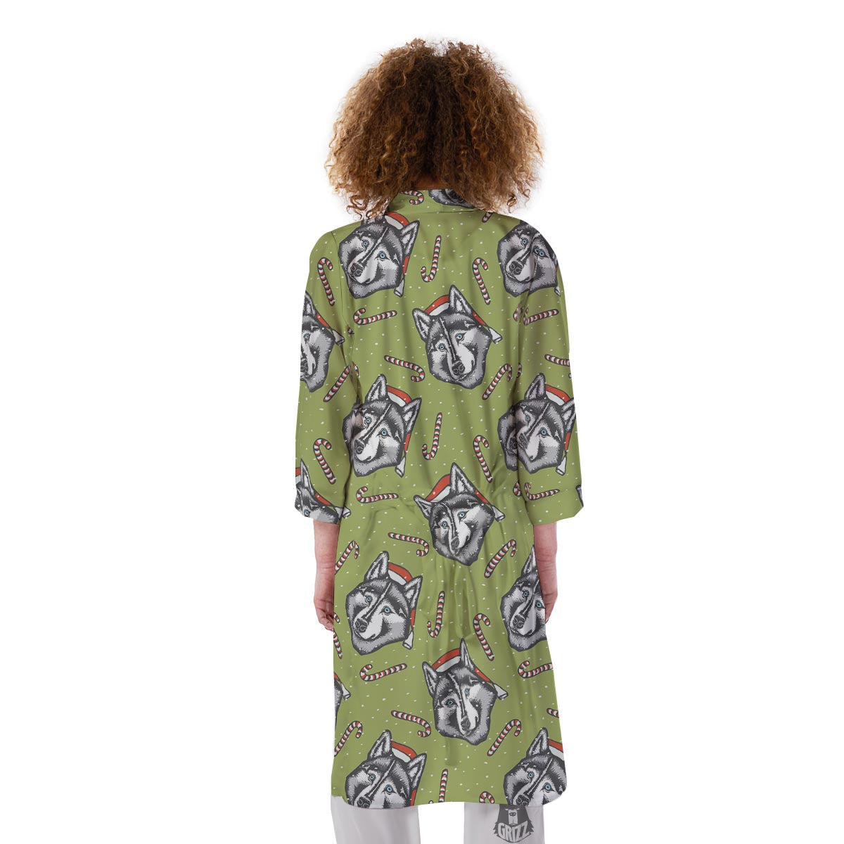 Siberian Husky Santa Print Pattern Kimono-grizzshop