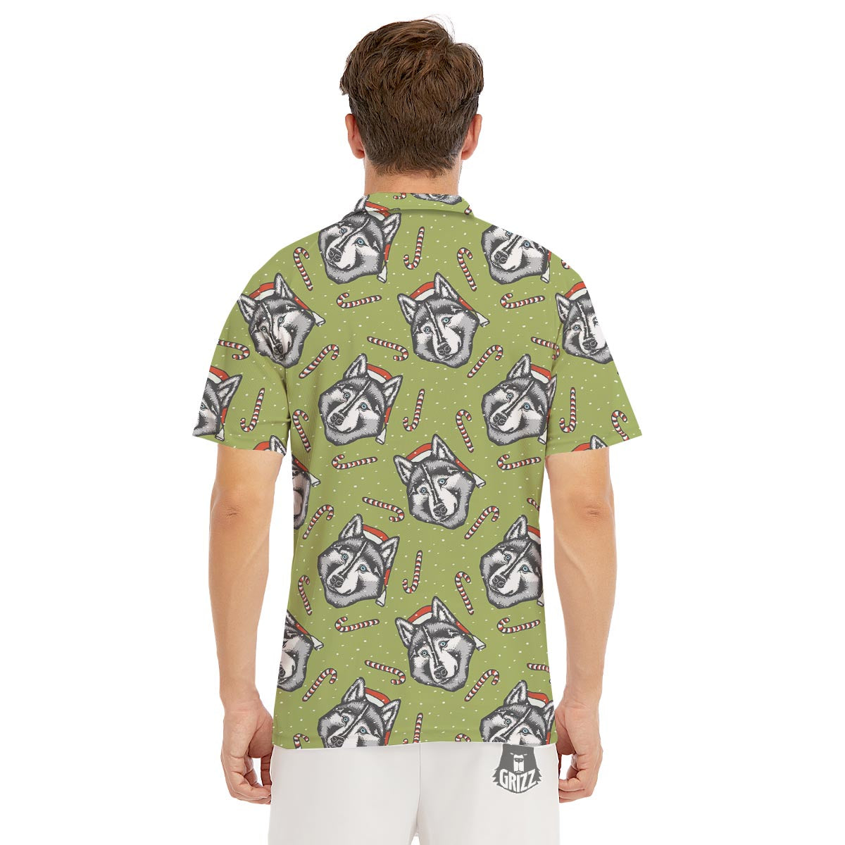 Siberian Husky Santa Print Pattern Men's Golf Shirts-grizzshop