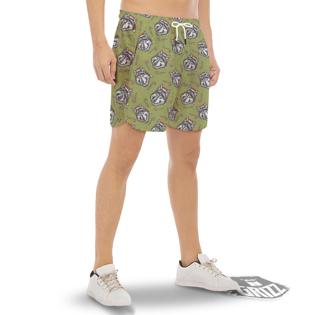 Siberian Husky Santa Print Pattern Men's Gym Shorts-grizzshop
