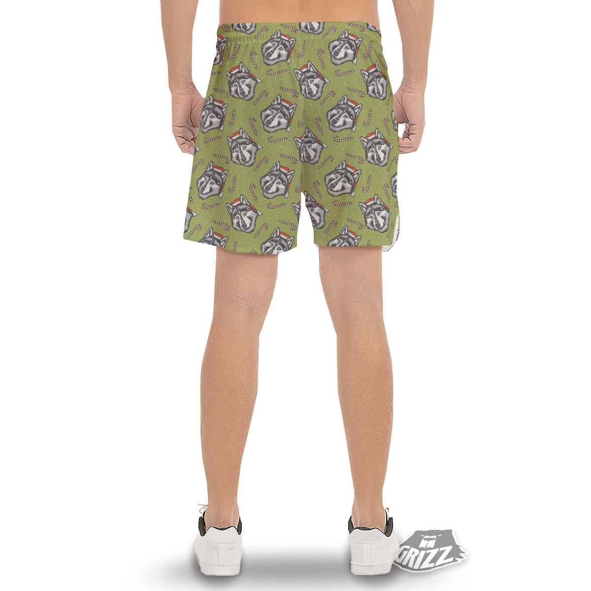 Siberian Husky Santa Print Pattern Men's Gym Shorts-grizzshop