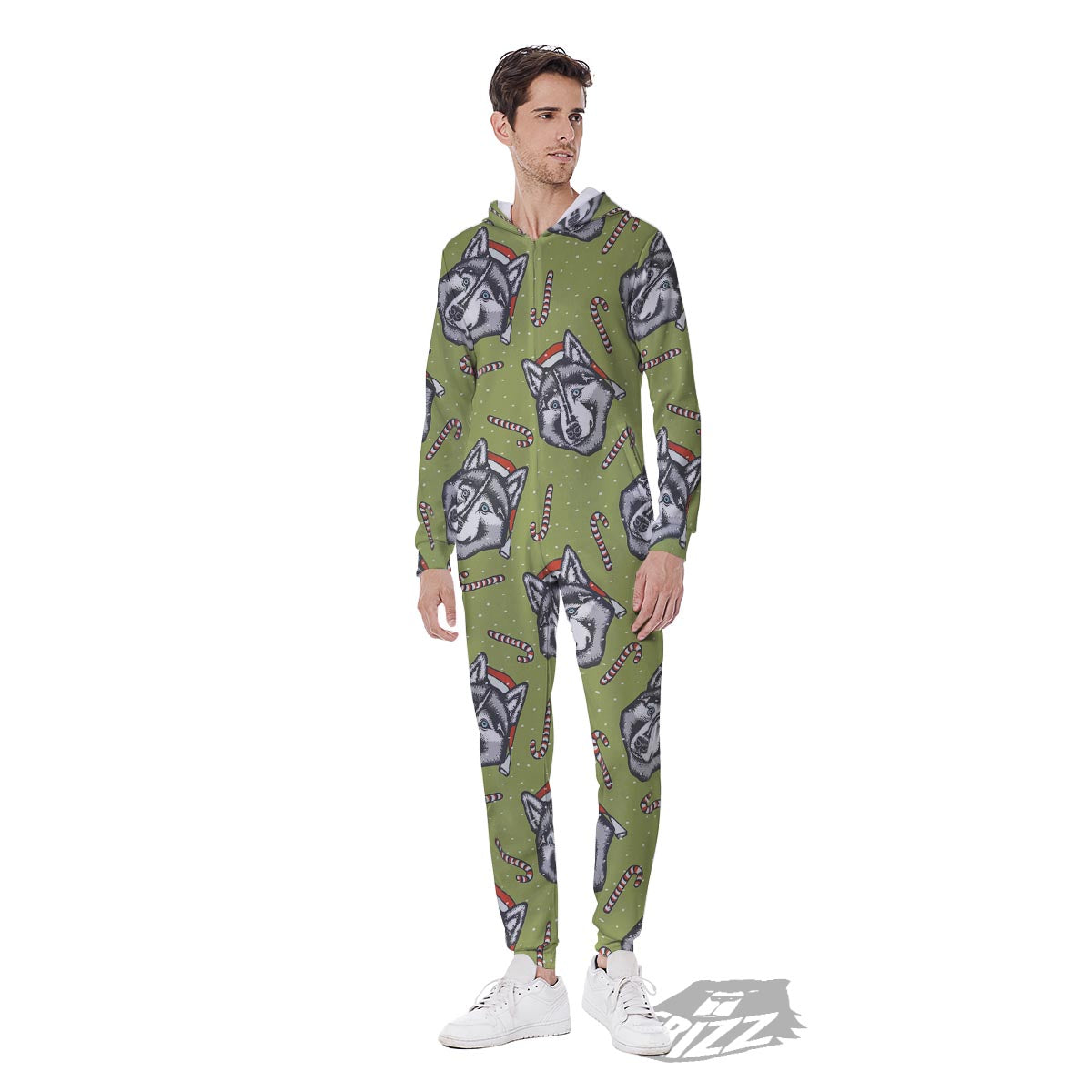 Siberian Husky Santa Print Pattern Men's Jumpsuit-grizzshop