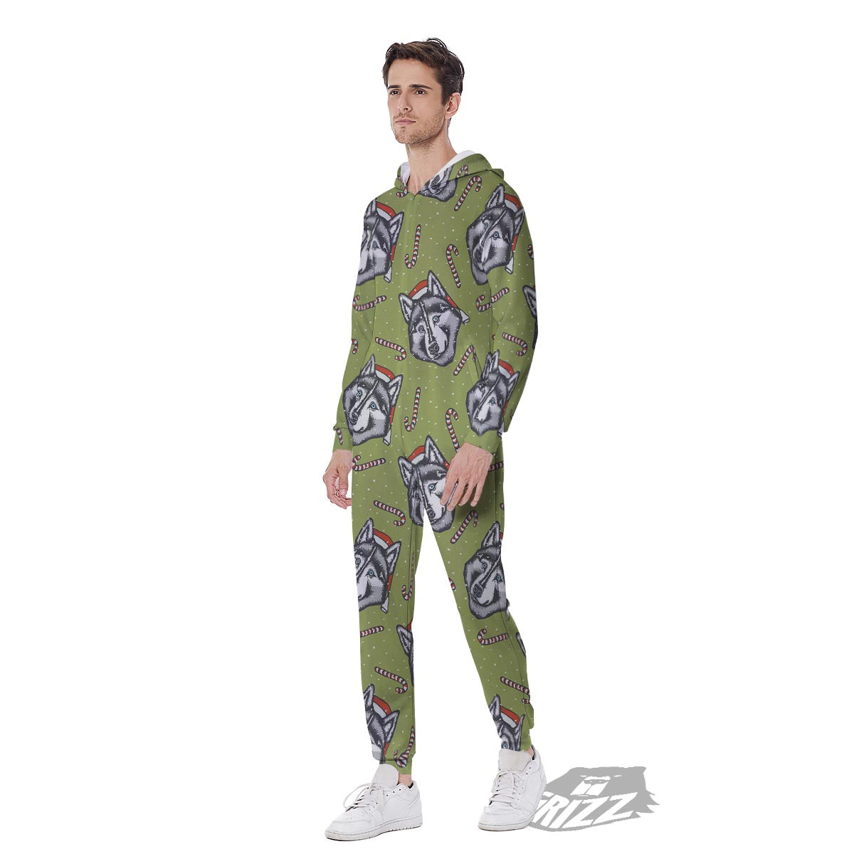 Siberian Husky Santa Print Pattern Men's Jumpsuit-grizzshop