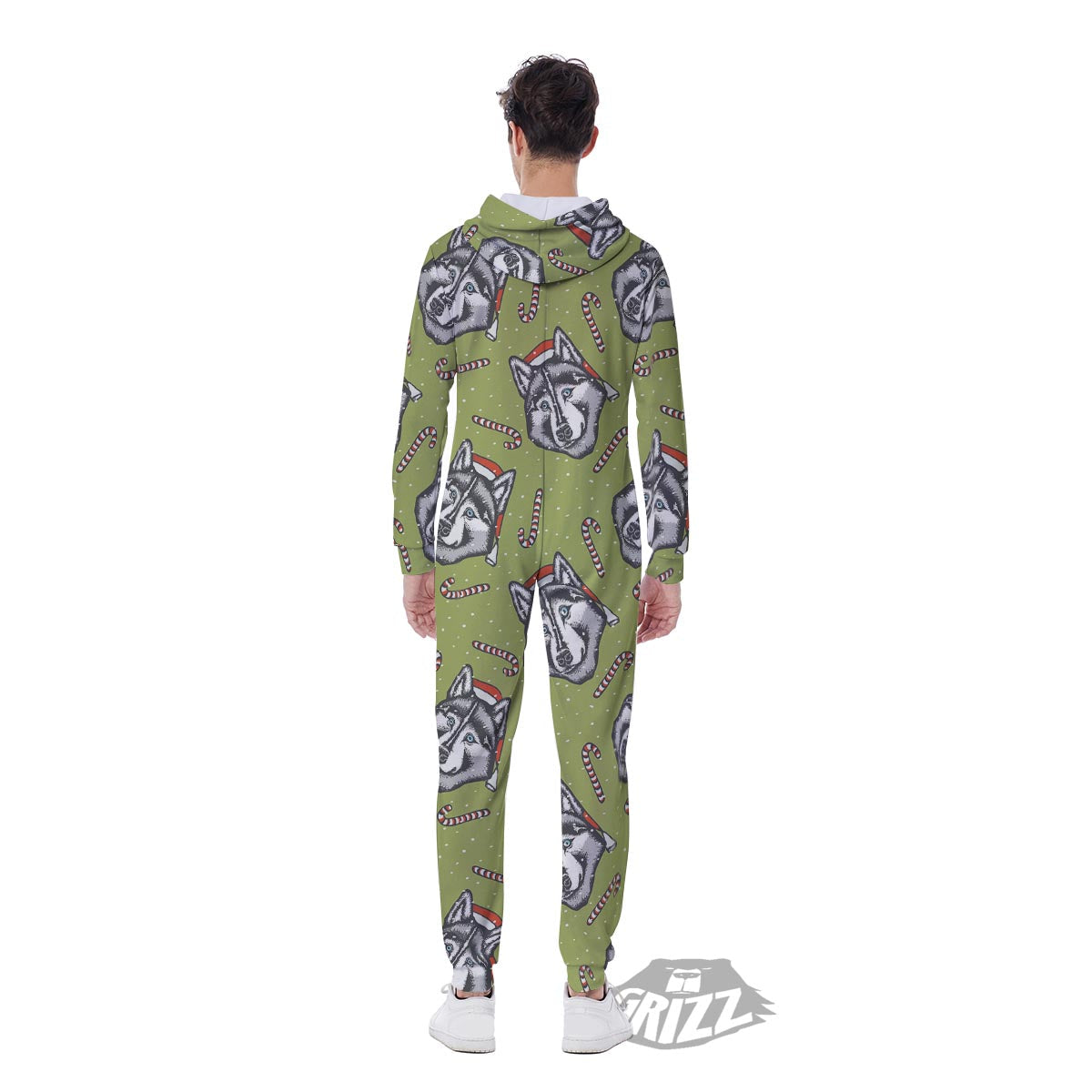 Siberian Husky Santa Print Pattern Men's Jumpsuit-grizzshop
