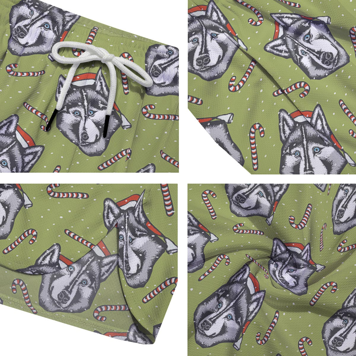 Siberian Husky Santa Print Pattern Men's Running Shorts-grizzshop