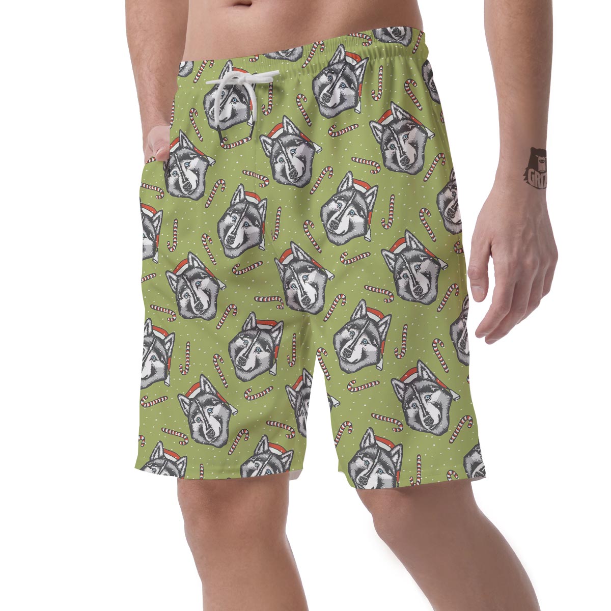 Siberian Husky Santa Print Pattern Men's Shorts-grizzshop