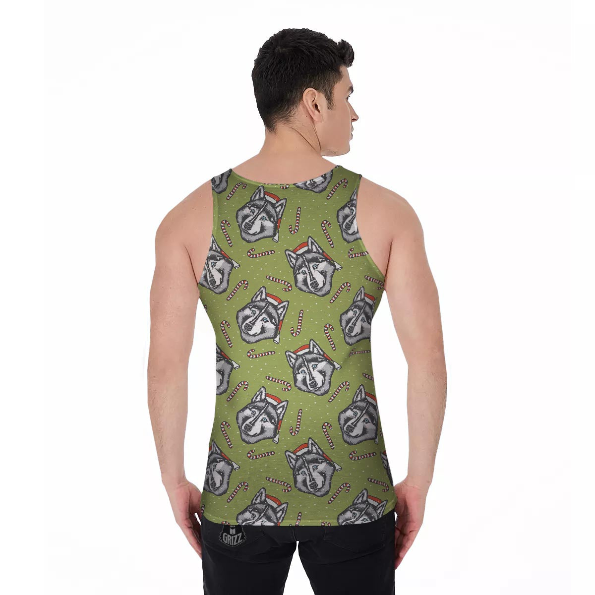 Siberian Husky Santa Print Pattern Men's Tank Top-grizzshop