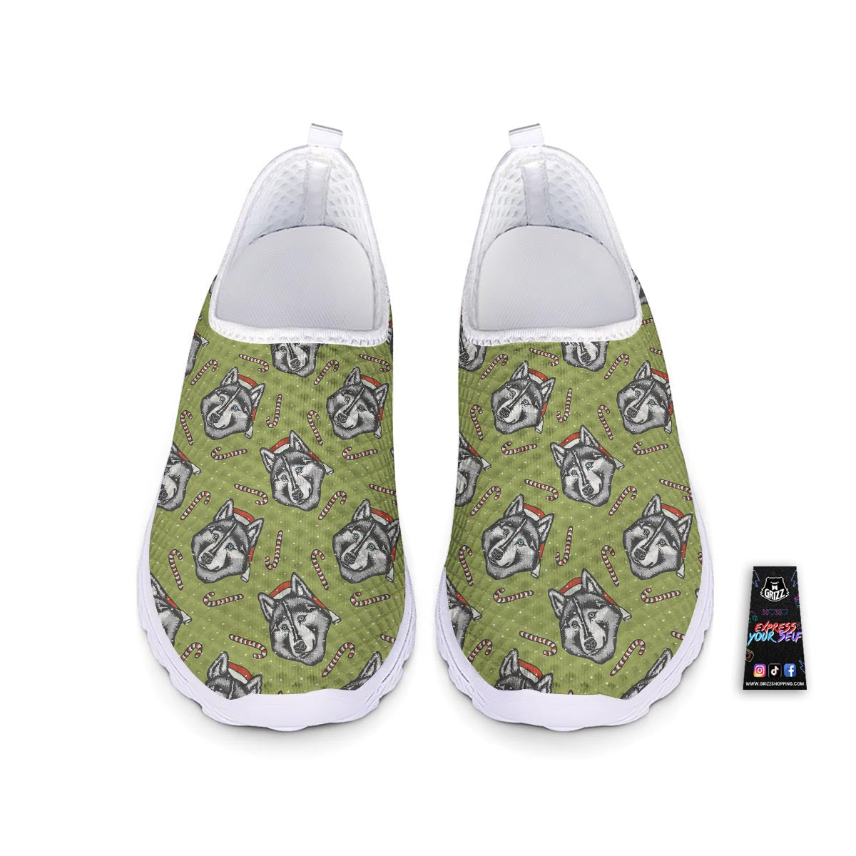 Siberian Husky Santa Print Pattern Nurse Shoes-grizzshop