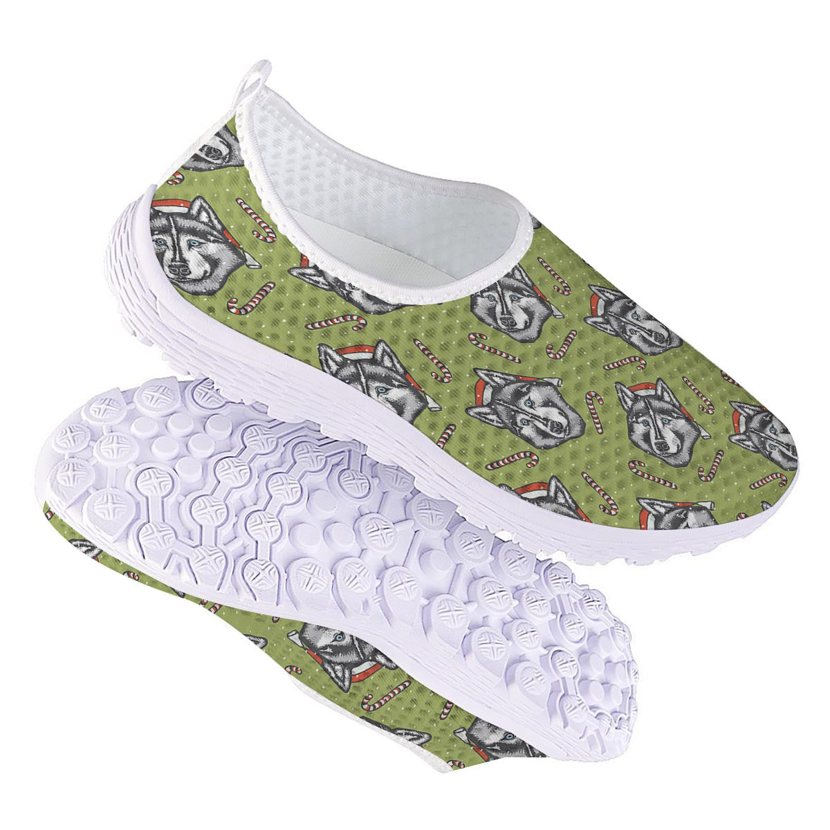 Siberian Husky Santa Print Pattern Nurse Shoes-grizzshop