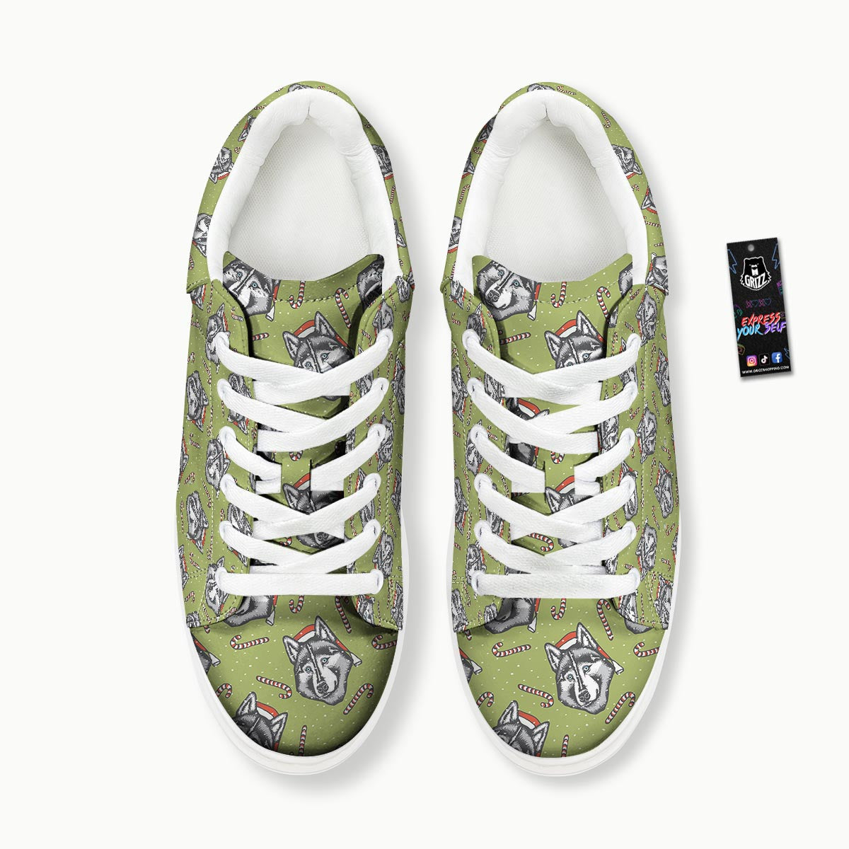 Siberian Husky Santa Print Pattern Platform Shoes-grizzshop