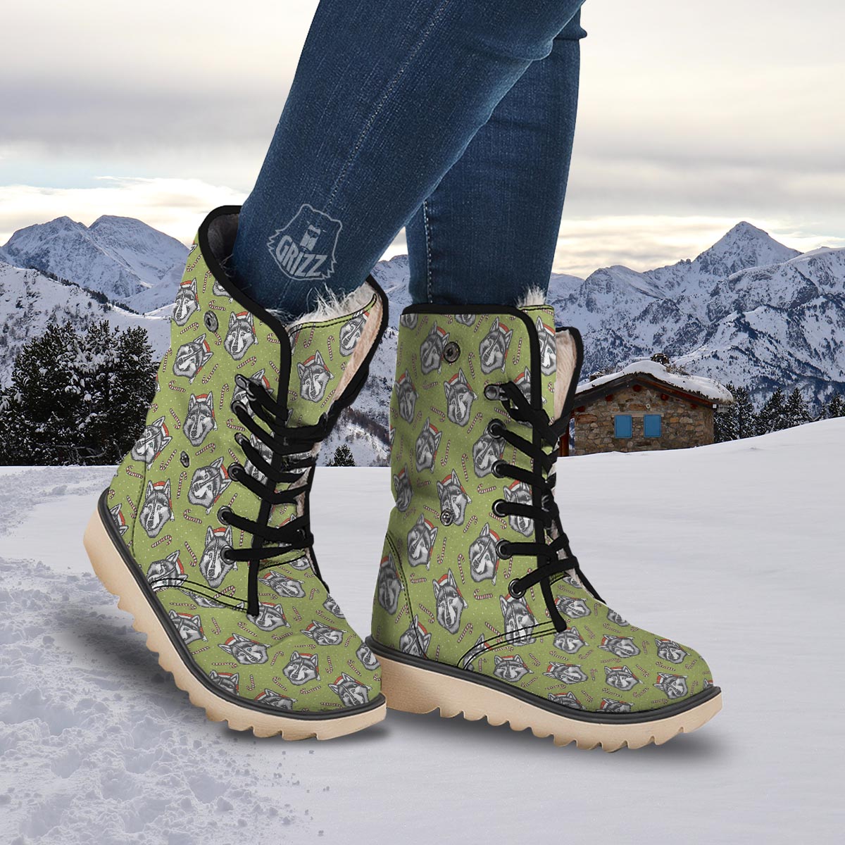 Siberian Husky Santa Print Pattern Snow Boots-grizzshop