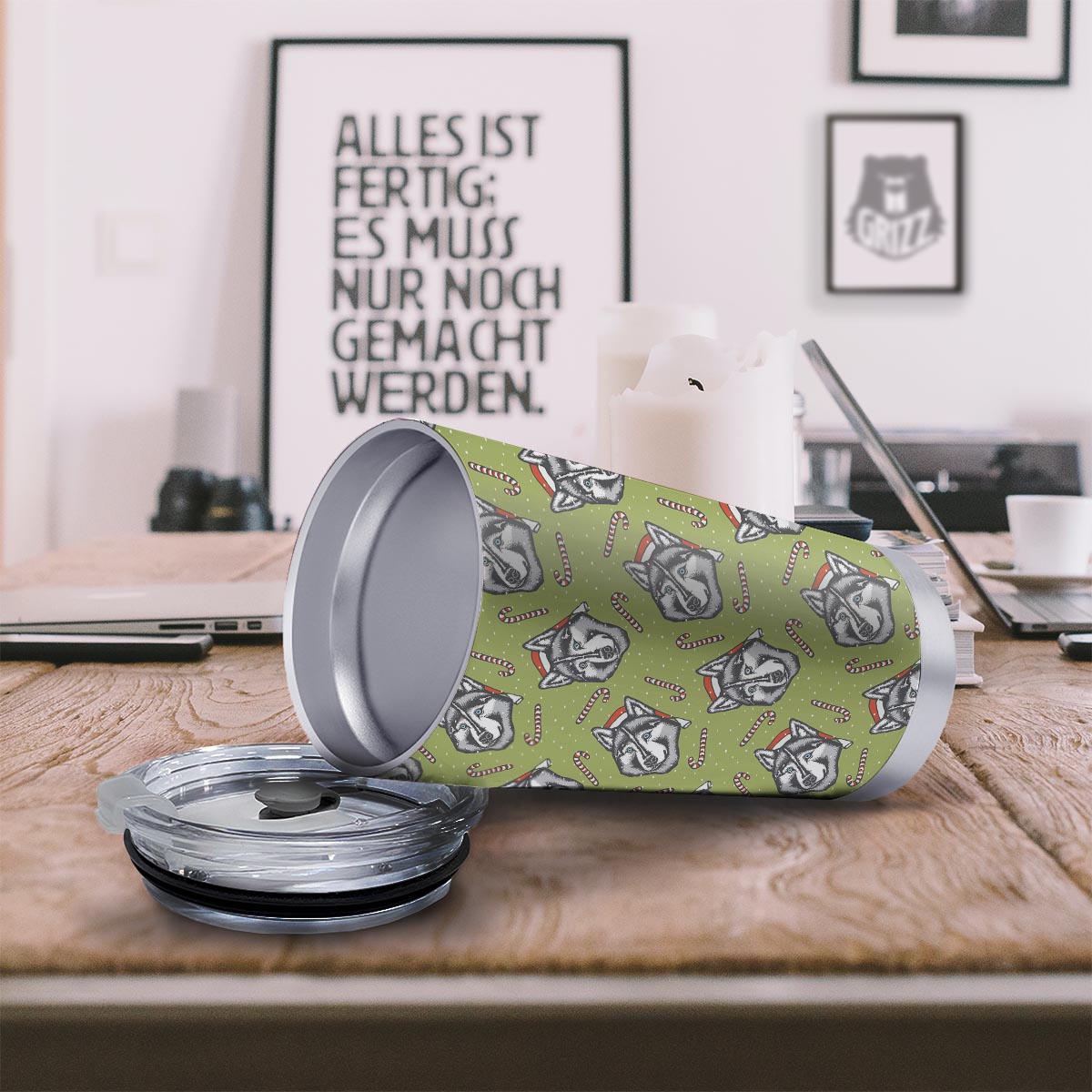 Siberian Husky Santa Print Pattern Tumbler-grizzshop