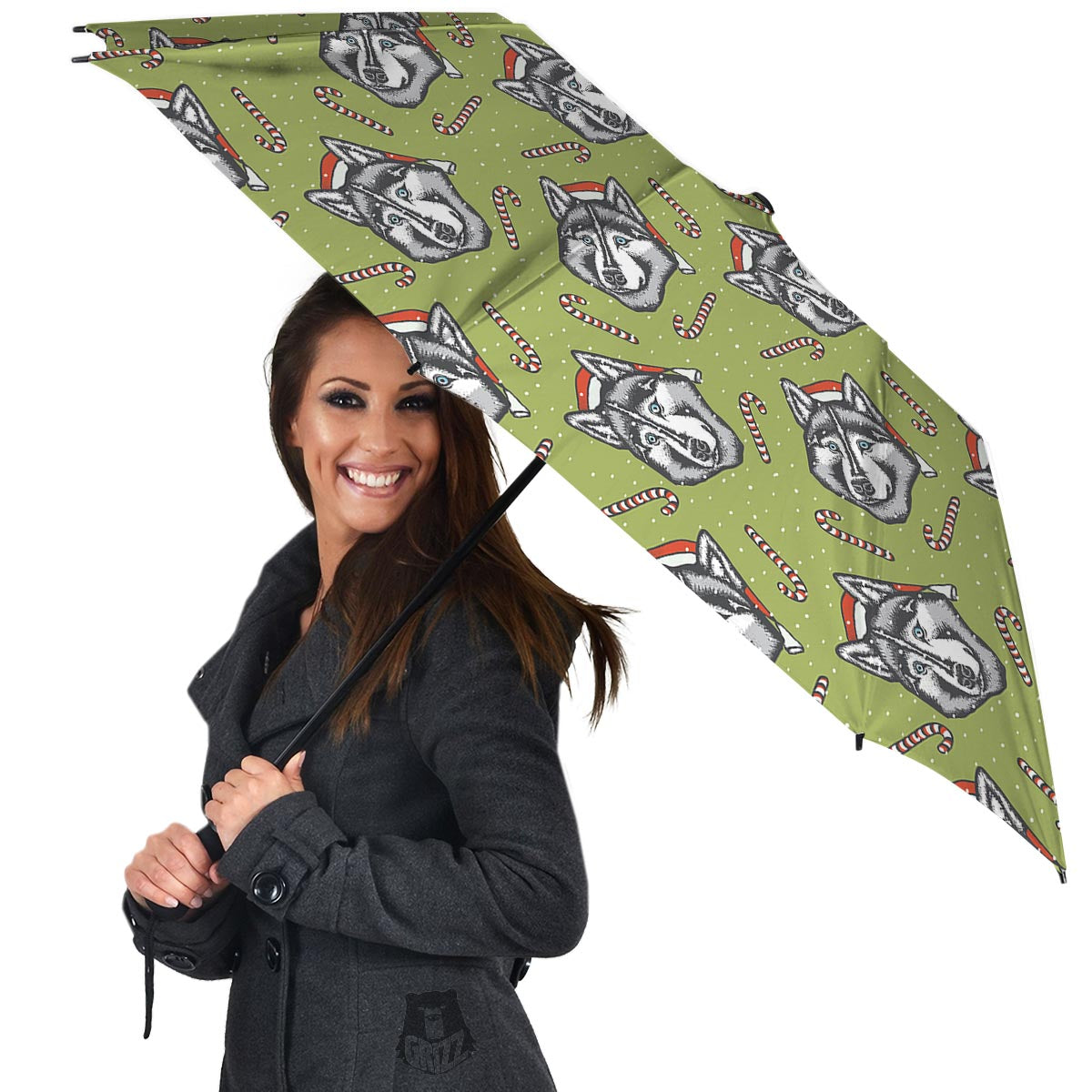 Siberian Husky Santa Print Pattern Umbrella-grizzshop