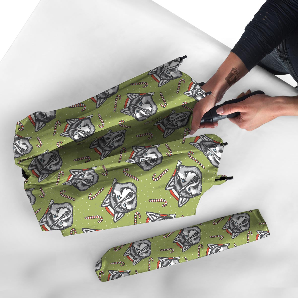 Siberian Husky Santa Print Pattern Umbrella-grizzshop