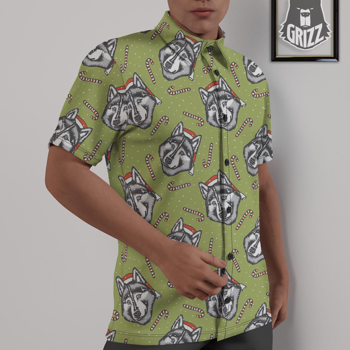 Siberian Husky Santa Print Pattern Untucked Shirts-grizzshop