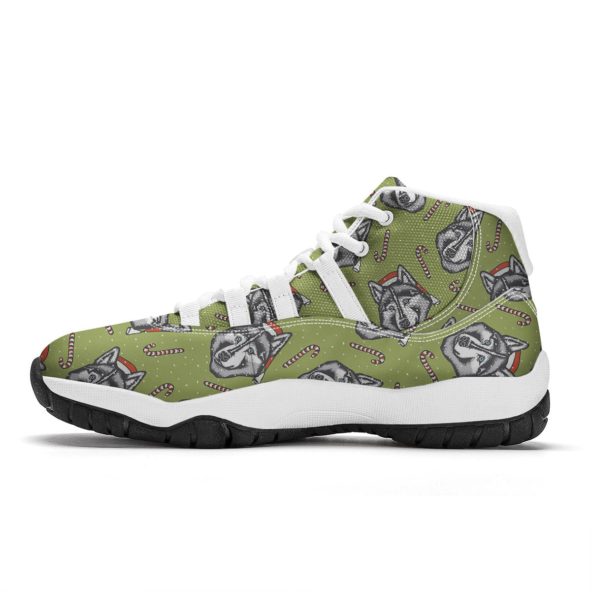 Siberian Husky Santa Print Pattern White Bball Shoes-grizzshop