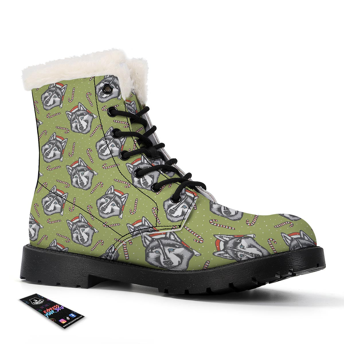 Siberian Husky Santa Print Pattern Winter Boots-grizzshop