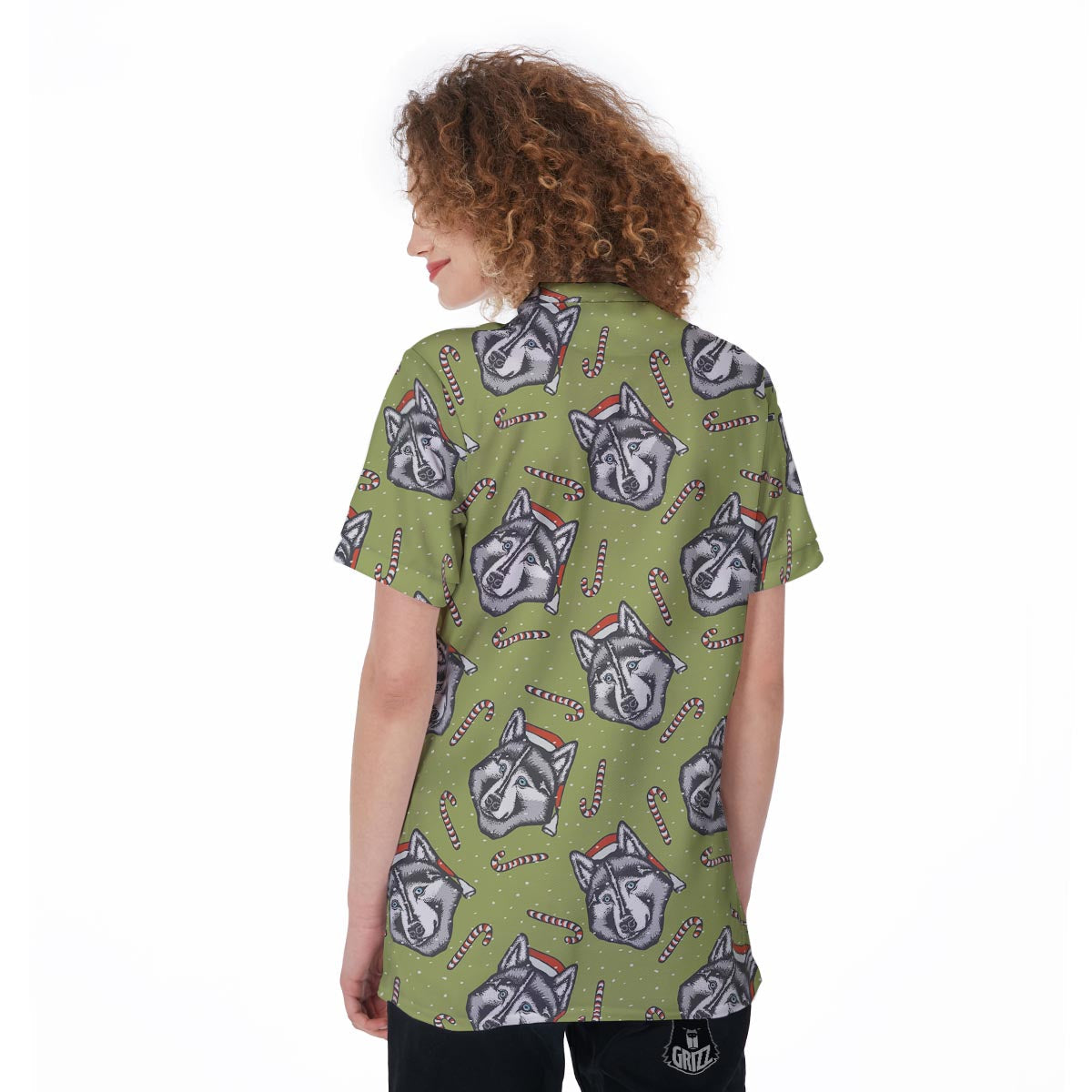 Siberian Husky Santa Print Pattern Women's Golf Shirts-grizzshop
