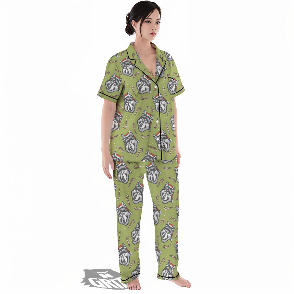 Siberian Husky Santa Print Pattern Women's Pajamas Set-grizzshop
