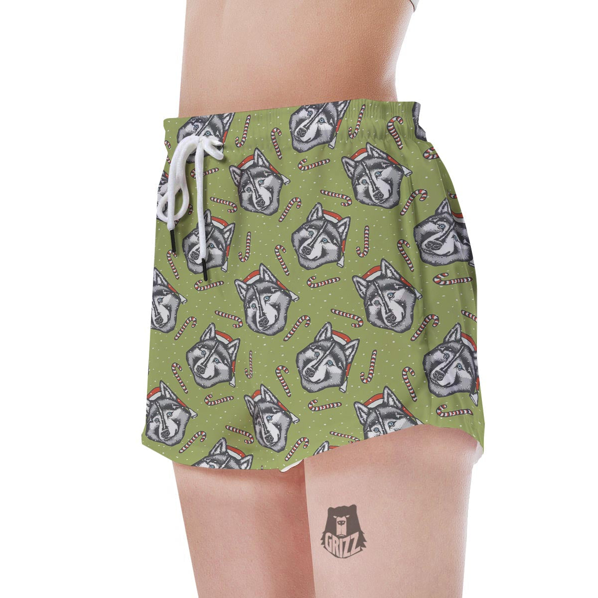 Siberian Husky Santa Print Pattern Women's Shorts-grizzshop