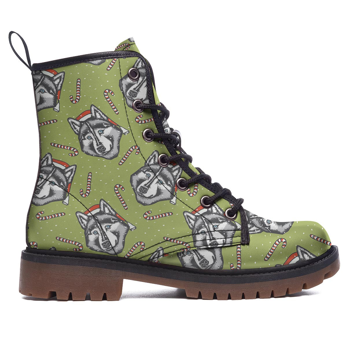 Siberian Husky Santa Print Pattern Work Boots-grizzshop