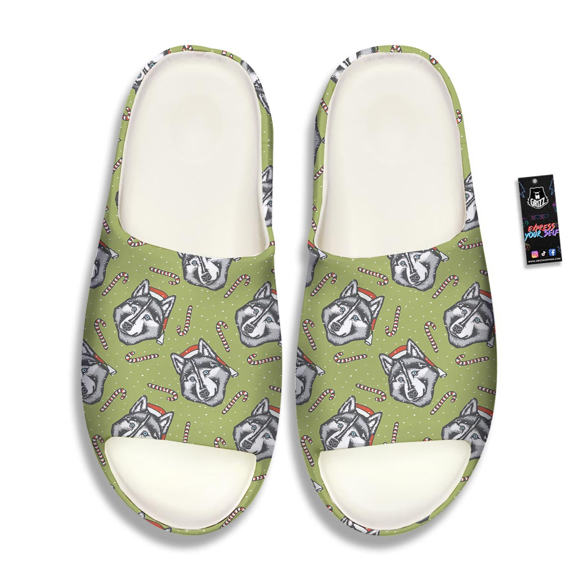 Siberian Husky Santa Print Pattern Sandals-grizzshop