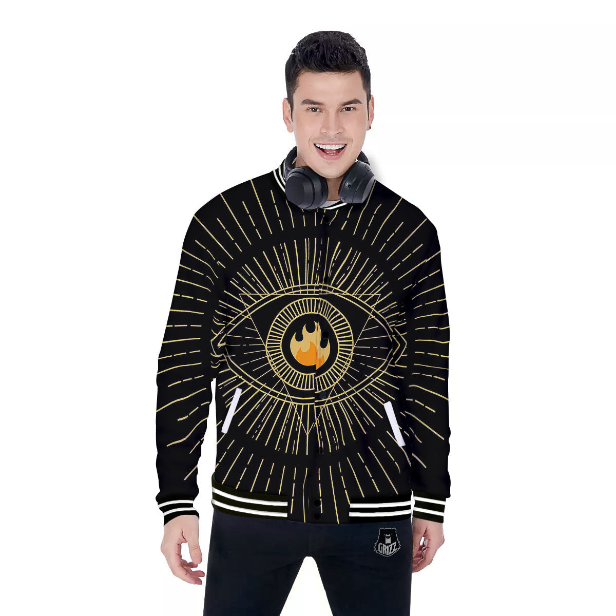 Sight Masonic Eye Print Baseball Jacket-grizzshop